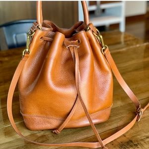 Made well brown leather bucket bag